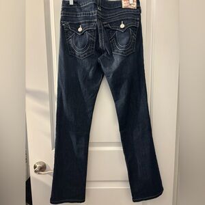 True Religion Women's Dark Indigo Boot Cut Jeans with Contrast Stitching